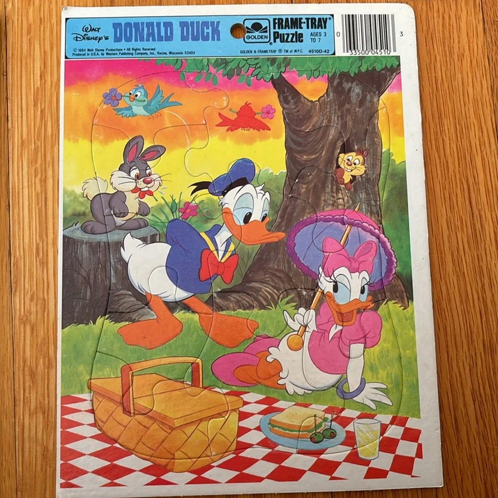 Vtg Disney Bundle 1 Micky Mouse 1 Donald Duck & Daisy Golden FrameTray Puzzles